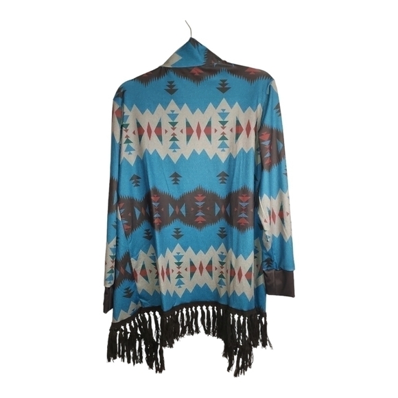 BLUE Aztec Open Kimono Western Rodeo Cardigan Sz M - Picture 2 of 7